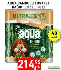 AQUA BAMBU TUVALET KAĞIDI 3 KATLI 40'LI fiyat ve kampanya bilgisi